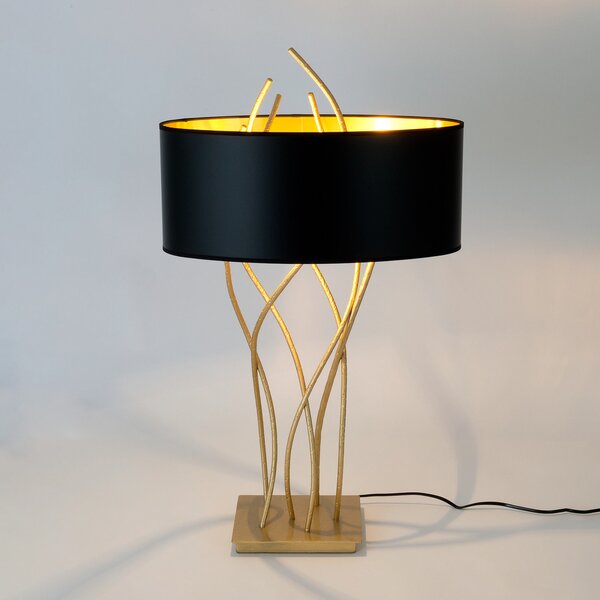 Holländer Lampă de masă ovală Elba, auriu/negru, înălțime 75 cm, fier, Auriu / Alamă, Camera de zi / sufragerie, Metal, Modern