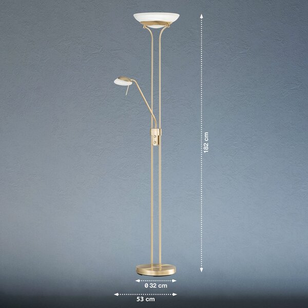 FISCHER & HONSEL Lampadar LED Pool, culoarea alamei, înălțime 182 cm, 2 becuri., reglabil, Auriu / Alamă, Camera de zi / sufragerie, Metal, Modern, Lumină de lectură