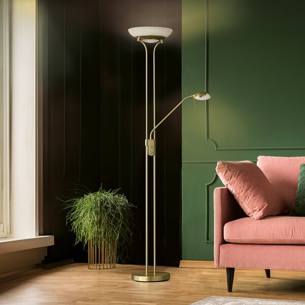 FISCHER & HONSEL Lampadar LED Pool, culoarea alamei, înălțime 182 cm, 2 becuri., reglabil, Auriu / Alamă, Camera de zi / sufragerie, Metal, Modern, Lumină de lectură