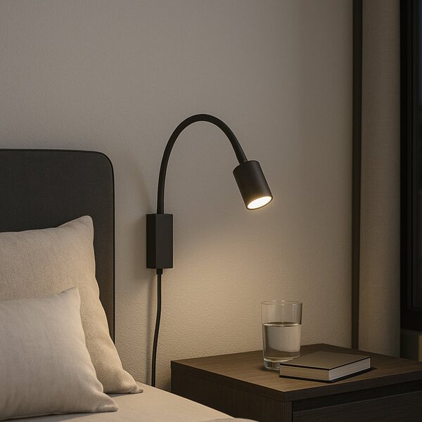 FISCHER & HONSEL Aplică cu LED Justi, negru nisip, înălțime 52 cm, metal, Negru, Camera de zi / sufragerie, Metal, Modern