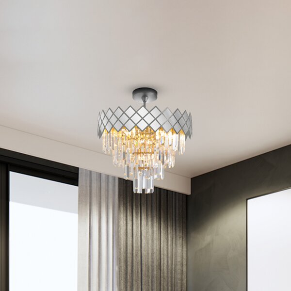 Eko-Light Plafonieră Carisma din metal cromat cu cristale de sticlă colorată Ø 50 cm, reglabil, Metalic, Camera de zi / sufragerie, Metal