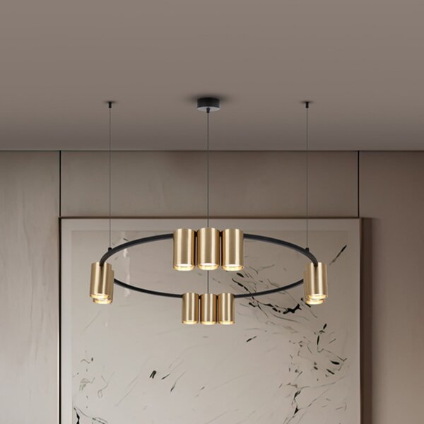 Eko-Light Lampă suspendată Genesis, aluminiu, negru/auriu, 10 x GU10, Ø 60 cm, reglabil, Negru, Camera de zi / sufragerie, Aluminiu, Design