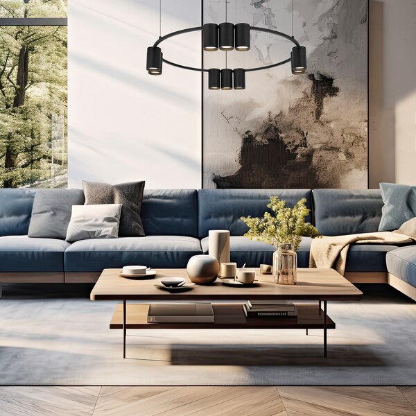 Eko-Light Lampă suspendată Genesis, aluminiu, negru, 10 x GU10, Ø 60 cm, reglabil, Negru, Camera de zi / sufragerie, Aluminiu, Design