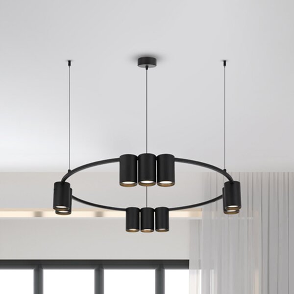 Eko-Light Lampă suspendată Genesis, aluminiu, negru, 10 x GU10, Ø 60 cm, reglabil, Negru, Camera de zi / sufragerie, Aluminiu, Design