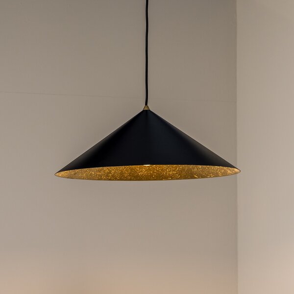 Eko-Light Lampă suspendată Fuji, fibră compozită, negru/auriu, Ø 50 cm, reglabil, Negru, Camera de zi / sufragerie, Plastic, Modern