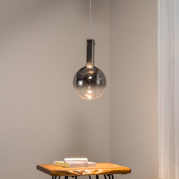 Eko-Light Lampă suspendată Toronto, glob de sticlă crom-transparent, Ø 25 cm, reglabil, Metalic, Camera de zi / sufragerie, Sticlă, Modern, Suspensie cu flacără unică