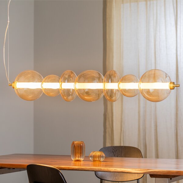 Eko-Light Lampă suspendată LED Daphne, sticlă transparentă chihlimbar, lungime 118 cm, Bej, Camera de zi / sufragerie, Sticlă, Modern