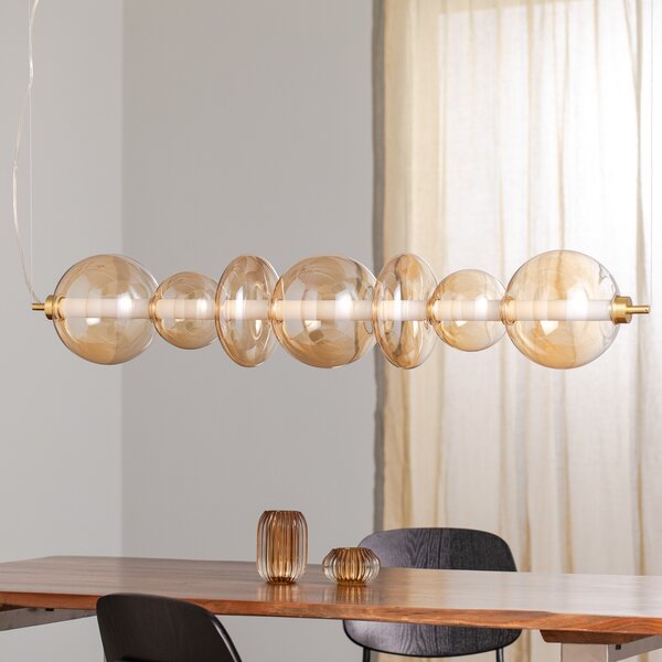 Eko-Light Lampă suspendată LED Daphne, sticlă transparentă chihlimbar, lungime 118 cm, Bej, Camera de zi / sufragerie, Sticlă, Modern