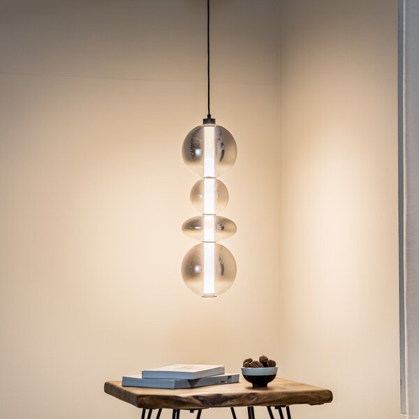 Eko-Light Lampă suspendată LED Daphne, sticlă transparentă gri, înălțime 62 cm, Gri, Camera de zi / sufragerie, Sticlă, Modern