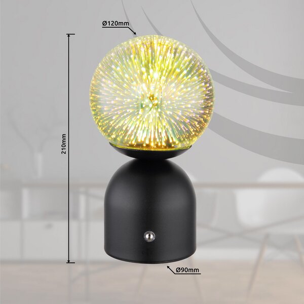 Globo Julsy Lampă de masă reîncărcabilă cu LED-uri, negru, 3D, înălțime 21 cm,, reglabil, Negru, Camera de zi / sufragerie, Metal, Modern