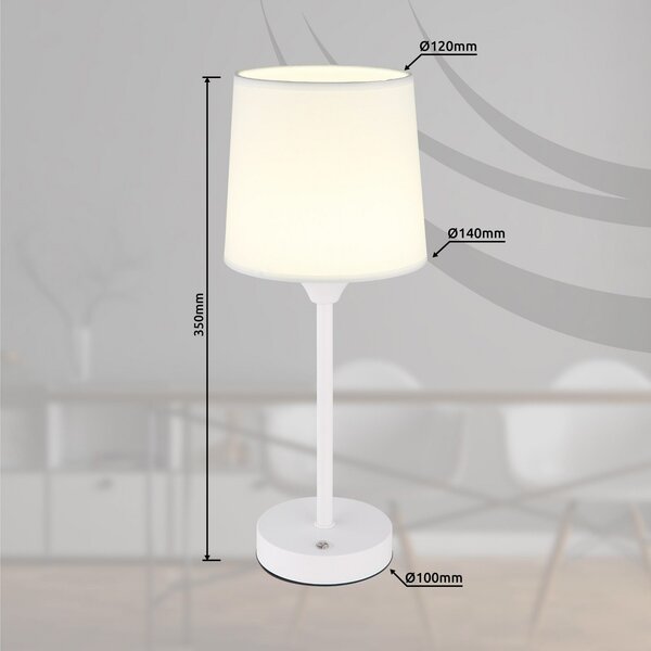 Globo Lampă de masă LED reîncărcabilă Lunki, alb, înălțime 35 cm, material, reglabil, Alb, Camera de zi / sufragerie, Metal, Modern
