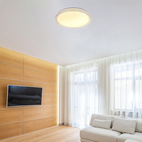 Globo Plafonieră cu LED Veleno, alb, Ø 49 cm, efect glitterat, Alb, Camera de zi / sufragerie, Plastic, Modern