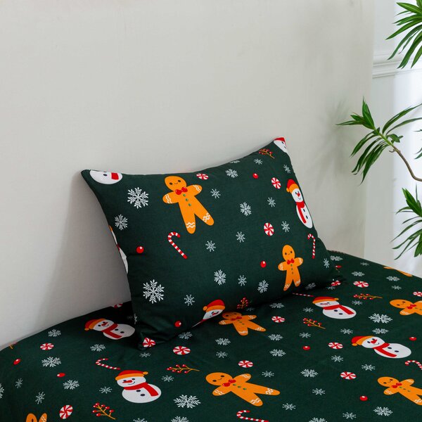 Fata de perna din microfibra SNOWMAN AND GINGERBREAD 50x70 cm, verde