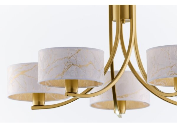 Jupiter 2097 - Candelabru suspendat pe lanț ARTHUR 5xE27/15W/230V alb/auriu/decor marmură
