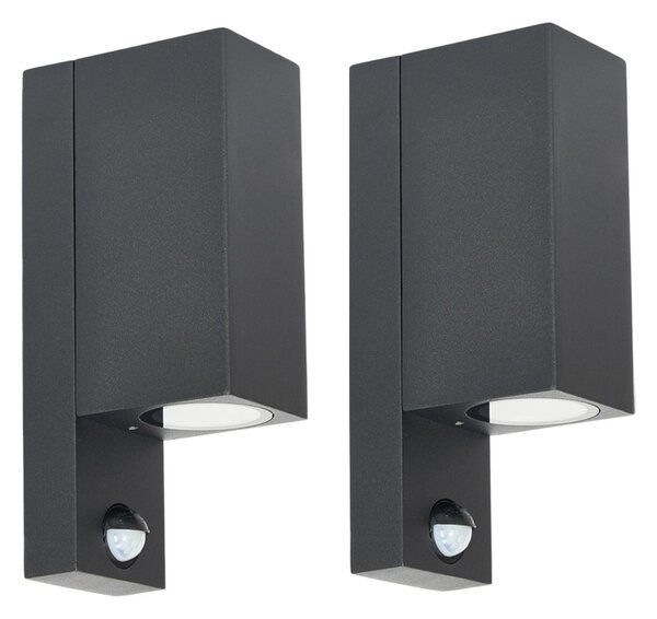 PRIOS Prios aplică de perete pentru exterior Tetje, negru, unghiular, senzor, 2, reglabil, Negru, Metal, Modern, Perete unghiular