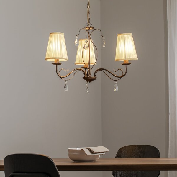 ONLI Candelabru Delia, culoare bronz, 3 lumini, Ø 60 cm, reglabil, Bronz / Alamă Veche, Camera de zi / sufragerie, Metal, Antichitate