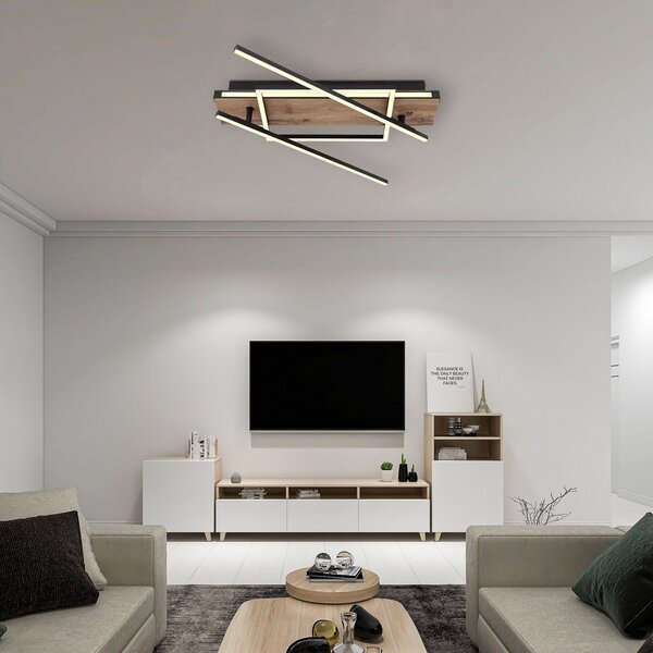 Globo Plafonieră Colli LED, lățime 52 cm, lemn închis,, Lemn, Camera de zi / sufragerie, Lemn, Modern