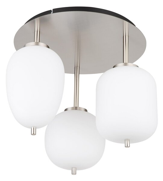 Globo Plafonieră Blacky I, nichel/opal, Ø 46 cm, 3 lumini, sticlă, reglabil, Metalic, Camera de zi / sufragerie, Sticlă, Modern