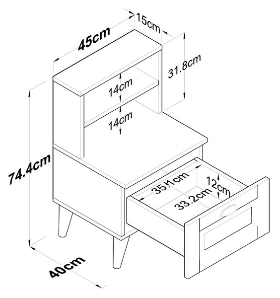 Noptieră Sivadu 1 (nuc + alb). 1094424