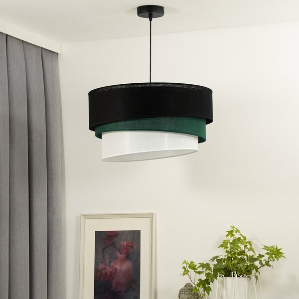 Euluna lampă suspendată Trio, negru/verde/alb, textil, Ø 45 cm, reglabil, Multicolor, Camera de zi / sufragerie, Țesătură / Textil, Modern