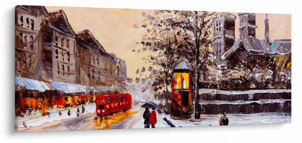 Tablou - Pictură oraș iarna (120x50 cm)