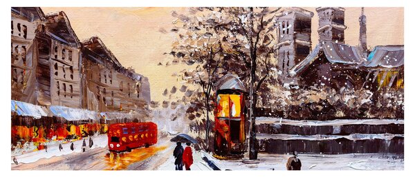 Tablou - Pictură oraș iarna (120x50 cm)