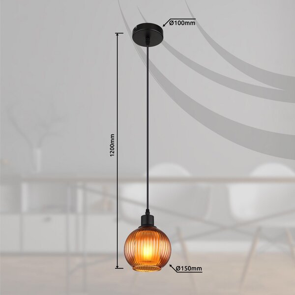 Globo Lampă suspendată Zumba, culoare bronz, Ø 15 cm, sticlă, reglabil, Bronz / Alamă Veche, Camera de zi / sufragerie, Sticlă, Modern