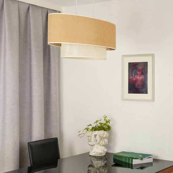 Euluna Lampă suspendată Boho, maro/alb, lungime 80 cm, din material textil, reglabil, Maro / Rugină, Camera de zi / sufragerie, Țesătură / Textil