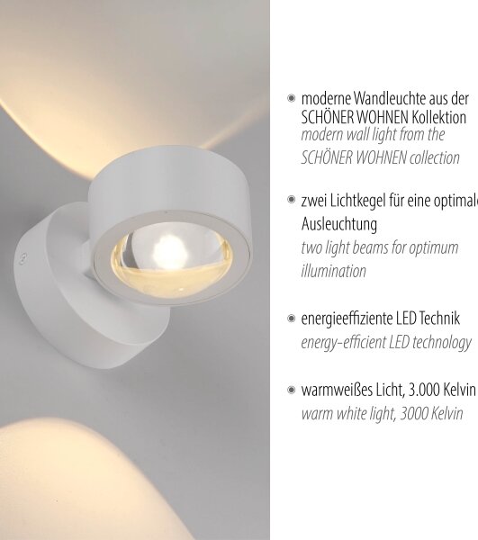 Schöner Wohnen 19331-16 - Aplica de perete LED CHIA, 2xLED/2W/230V, alb