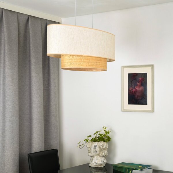 Euluna Lampă suspendată Boho, bej/maro, lungime 80 cm, material textil, reglabil, Bej, Camera de zi / sufragerie, Țesătură / Textil
