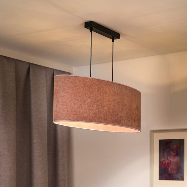 Euluna Lampă suspendată Celine, roz, material Chenille, lungime 80 cm, reglabil, Roz / Rosé, Camera de zi / sufragerie, Țesătură / Textil, Modern