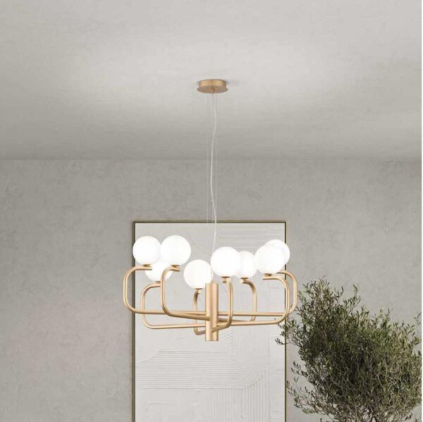 Ondaluce - Lustră suspendată pe cablu JEPPY, 8x G9, 7W, 230V, diametru 78,5 cm, auriu/alb