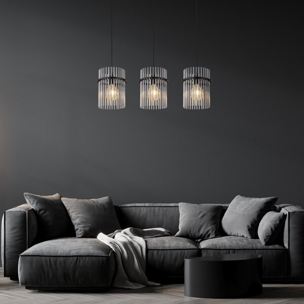 Globo Suspensie Gorley, lungime 80 cm, gri fumuriu, 3 lumini, sticlă, reglabil, Gri, Camera de zi / sufragerie, Sticlă, Modern