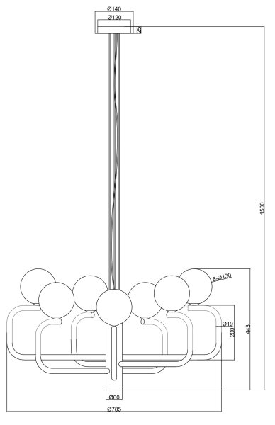 Ondaluce - Lustră suspendată pe cablu JEPPY, 8x G9, 7W, 230V, diametru 78,5 cm, auriu/alb