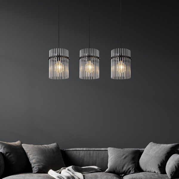 Globo Suspensie Gorley, lungime 80 cm, gri fumuriu, 3 lumini, sticlă, reglabil, Gri, Camera de zi / sufragerie, Sticlă, Modern