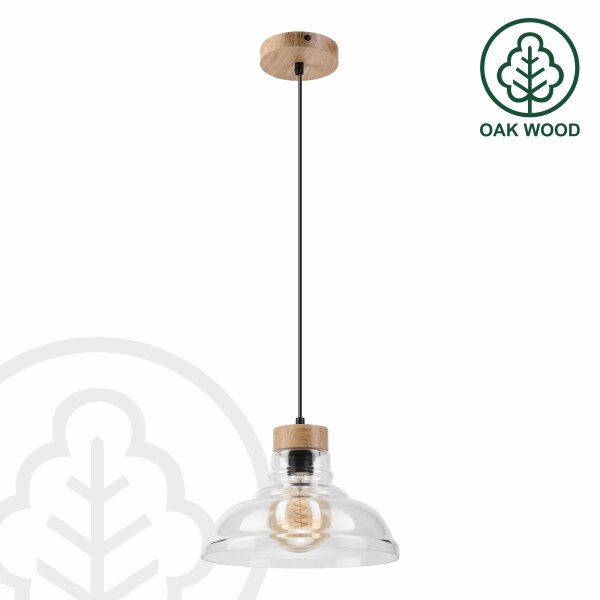 Lustră suspendată SINGLE 1xE27/60W/230V, diam. 28 cm, stejar