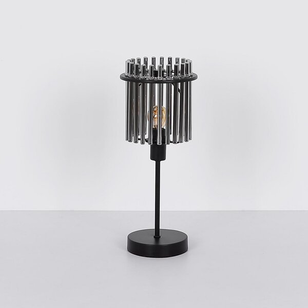 Globo Lampă de masă Gorley, înălțime 37,5 cm, gri fumuriu, sticlă/metal, Gri, Camera de zi / sufragerie, Sticlă, Modern