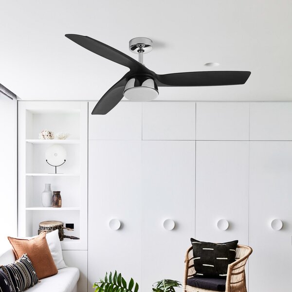 Beacon Lighting LED ventilator de tavan Bronx cu motor DC silențios 132 cm CCT, reglabil, Negru, Camera de zi / sufragerie, Plastic, Modern
