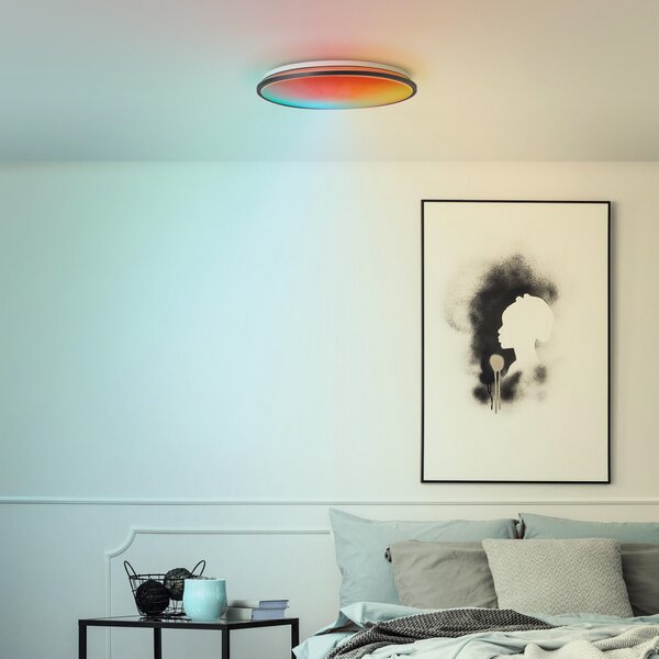 Brilliant Plafonieră cu LED Heida, Ø 49 cm, negru, CCT, RGB, metal, reglabil, Negru, Camera de zi / sufragerie, Metal, Modern