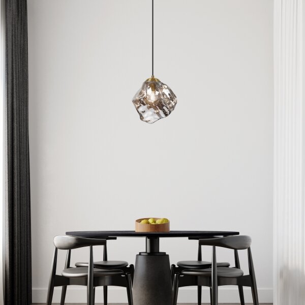 Candelabru pe cablu CRISTAL 1xE14/15W/230V alamă/negru fumuriu