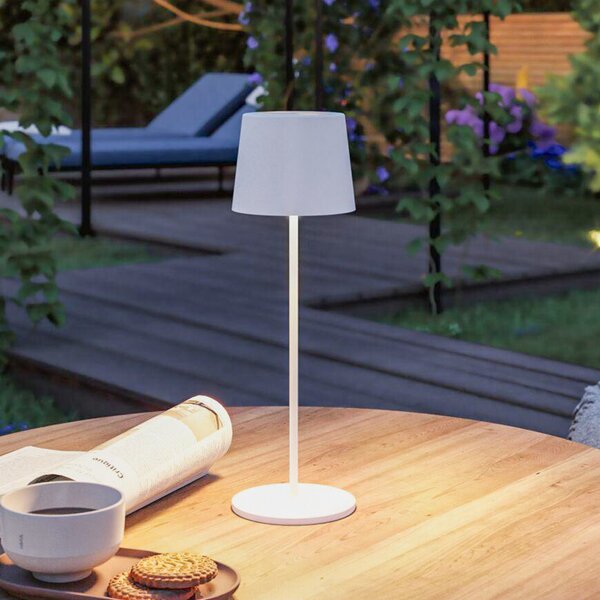Paulmann Lampa de masă cu LED și baterie Gilo, albă, plastic, IP44, reglabil, Alb, Camera de zi / sufragerie, Plastic, Modern