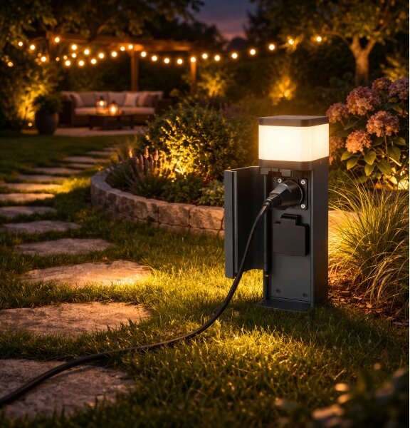 Brilagi PILLAR - Lampă de exterior cu 2 prize SCHUKO, 1xG9/11W/230V, IP44, antracit
