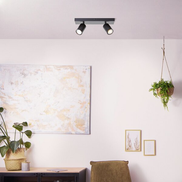Brilliant Spot de plafon Jello, lungime 32 cm, negru, 2 lumini, metal, Negru, Camera de zi / sufragerie, Metal, Modern