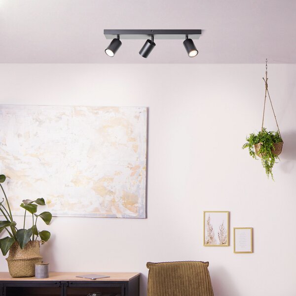 Brilliant Spot de plafon Jello, lungime 50 cm, negru, 3 lumini, metal, Negru, Camera de zi / sufragerie, Metal, Modern