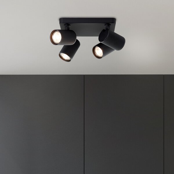 Brilliant Spot de plafon cu LED Marty, lungime 22 cm, negru nisip, 4 lumini., reglabil, Negru, Camera de zi / sufragerie, Aluminiu, Modern