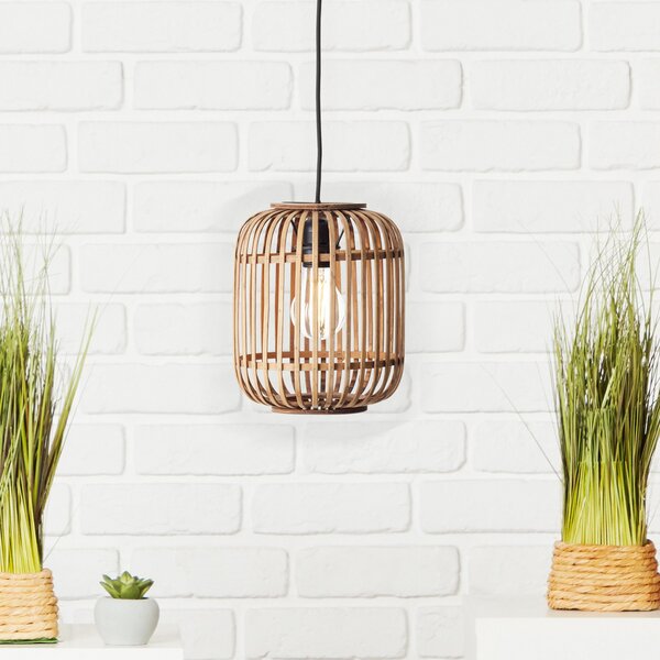Brilliant Suspensie Woodrow, Ø 21,5 cm, lemn deschis, bambus/metal, reglabil, Lemn, Camera de zi / sufragerie, Bamboo, Casă de țară / Rustic
