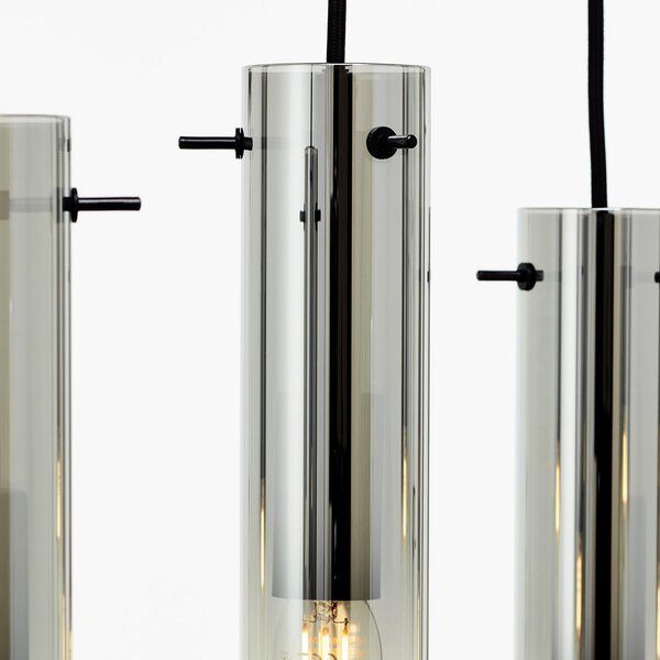 Brilliant Suspensie Glasini, lungime 80 cm, gri fumuriu, 8 lumini, sticlă, reglabil, Gri, Camera de zi / sufragerie, Sticlă, Modern