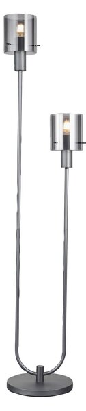 Brilliant Lampă de podea Riffelini, înălțime 152 cm, gri fumuriu, 2 lumini, sticlă, Gri, Camera de zi / sufragerie, Sticlă