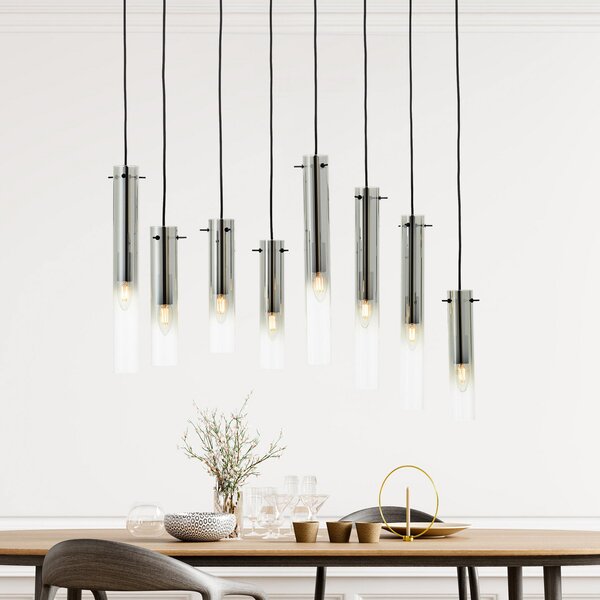 Brilliant Suspensie Glasini, lungime 80 cm, gri fumuriu, 8 lumini, sticlă, reglabil, Gri, Camera de zi / sufragerie, Sticlă, Modern