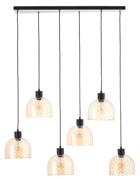 Brilliant Lampă suspendată Casto, lungime 95 cm, chihlimbar, 6 lumini, sticlă, reglabil, Maro / Rugină, Camera de zi / sufragerie, Metal, Modern